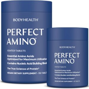 BodyHealth PerfectAmino Easy to Swallow Tablets, Essential Amino Acids Supplement with BCAAs, Vegan Protein for Pre/Post Workout & Muscle Recovery with Lysine, Tryptophan, Leucine (36 Servings)