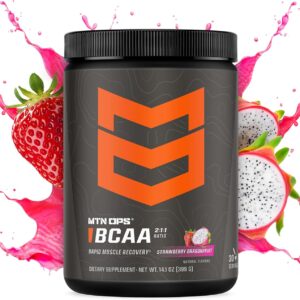 MTN OPS BCAA Powder 2:1:1 Amino Acids Supplement Powder for Rapid Muscle Recovery & Repair with Zero Sugar & Gluten Free – 30 Servings, Strawberry Dragonfruit