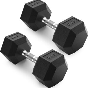 PAPABABE HEX Dumbbell Set 2.5-125lb, Rubber Encased Home Gym Dumbbells, Exercise & Fitness Weights Dumbbells for Women & Men, Hand Weight for Strength Training