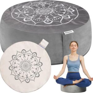 Hihealer Meditation Cushion, Traditional Tibetan Meditation Pillow Velvet Cover – Large Floor Cushion Seating for Adults – Yoga Buckwheat Bolster for Women、Moms