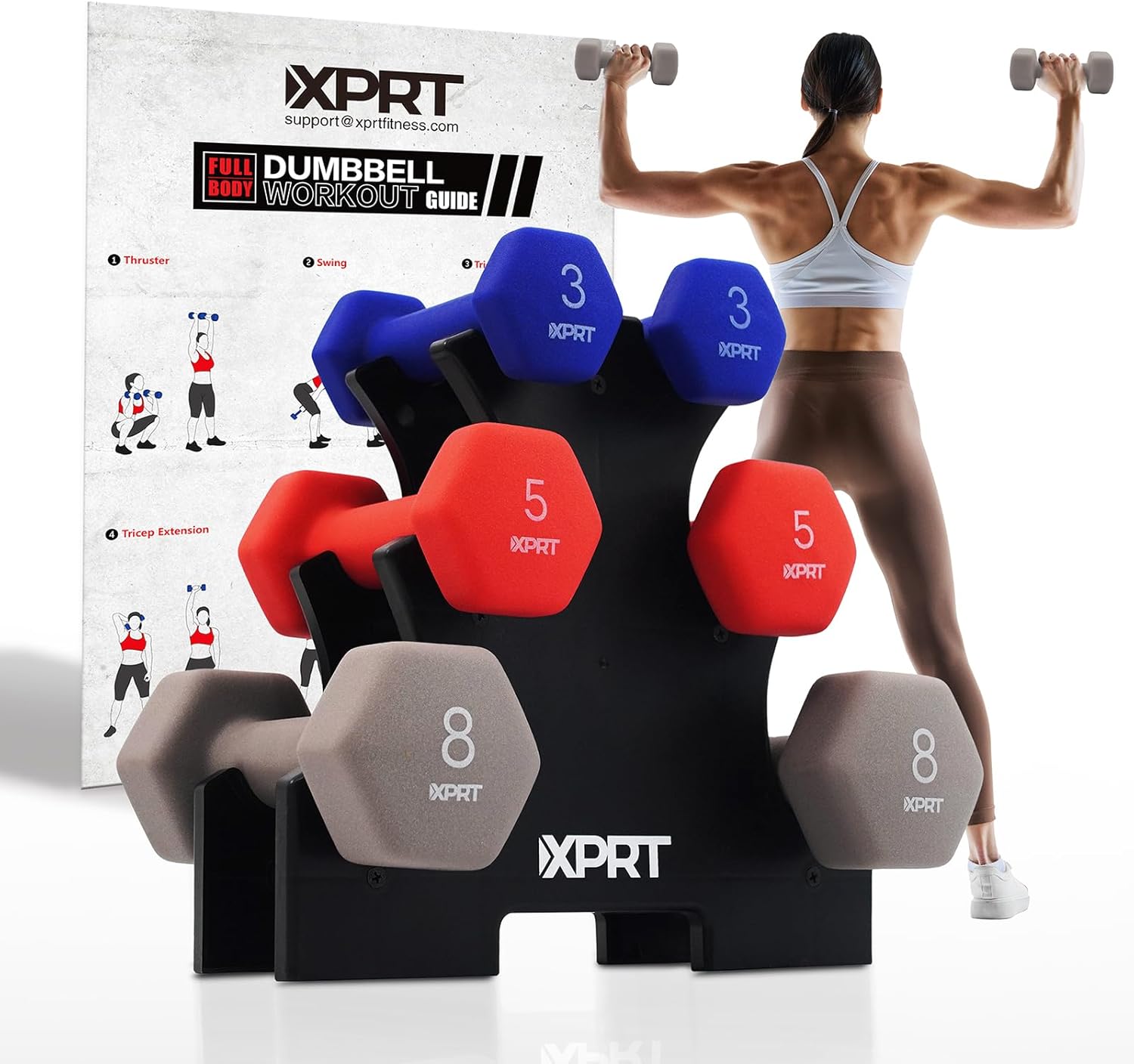 XPRT Fitness 32 lb. Neoprene Dumbbell Set with Rack