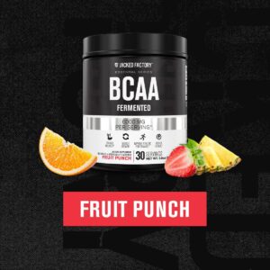 Jacked Factory BCAA Powder (Fermented) – 6g Branched Chain Essential Amino Acid Supplement for Improved Muscle Recovery, Reduced Fatigue, Increased Strength, Muscle Growth – 30 Servings, Fruit Punch