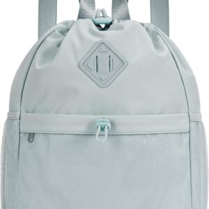 WANDF Drawstring Backpack for Women, Lightweight Gym Bag with Yoga Mat Strap, Water-Resistant String Backpack with Mesh Pocket (Grey, Patent Pending)