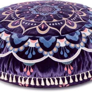 Hihealer Meditation Cushion, Large Velvet Floor Pillow for Yoga, Meditation & Mindfulness, Supportive Memory Foam Bolster (Purple)