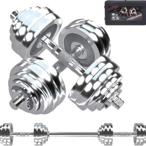 VIVITORY Fitness Dumbbells Set, Adjustable Weight Sets up to 11/22/44/66/100 lbs, with Metal Connecting Rod Used As Barbell, Chromed Weights, Hardcover Gift Box, Home Gym Work Out Training Equipment