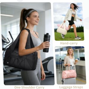 Small Gym Bag for Women, Mini Duffel Bag with Shoe Compartment, Cute Sports Tote Bag Dance Yoga Mat Luggage with Crossbody Water Bottle Bag, Pink