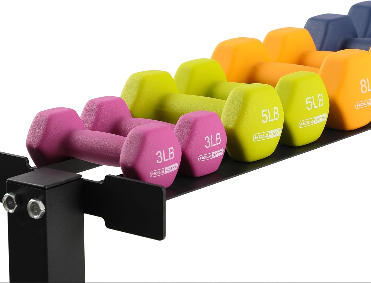 HolaHatha 146 Pound Neoprene Coated Non Slip Dumbbells with Rack for Strength Training, Includes 3, 5, 8, 10, 12, 15, & 20 Pound Sets, Multicolor - Image 8