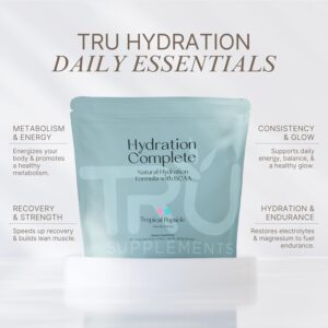 TRU Supplements Hydration Complete BCAA, Plant Based Amino Acids + Pink Himalayan Salt, Electrolytes & L-Carnitine, Vegan, Zero Calories, No Artificial sweeteners, 24 Servings, Tropical Popsicle