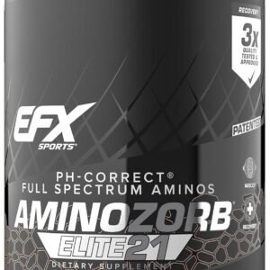 EFX Sports Aminozorb Elite 21 | PH-Correct, Full Spectrum Aminos + Glutamine | Essential & Non Essential Aminos | Zero Sugars | 30 Servings (Sour Peach)