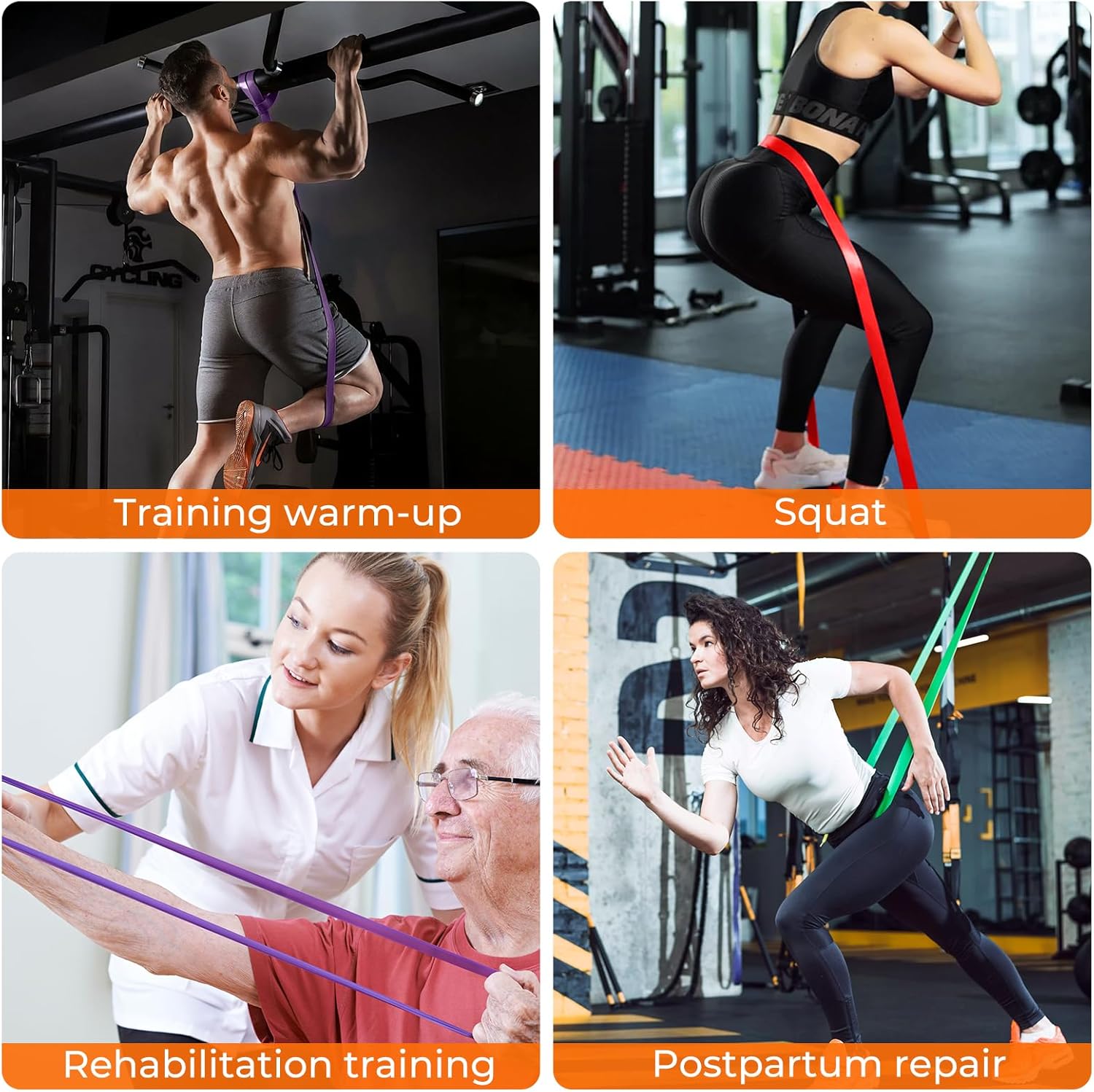 Resistance Bands Set, Exercise Workout Pull Up Assistance Bands with 6 Resistance Levels, Muscle Training Straps for Fitness, Working Out, Body Stretching, Physical Therapy, More - Image 6