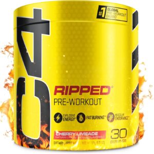 C4 Ripped Pre Workout Powder Cherry Limeade | Creatine Free + Sugar Free Preworkout Energy Supplement for Men & Women | 150mg Caffeine + Beta Alanine + Weight Loss | 30 Servings