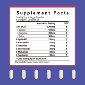 Doctor’s Recipes Essential Amino Acids Supplement, All 9 Essential Amino Acids (EAA), BCAA 2:1:1, 240 Veggie Capsules