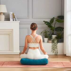 Meditation Cushion Bolster Pillow for Restorative Yoga – Supportive Cushion for Meditation, Pilates, and Relaxation – Filled with Buckwheat Hulls – Removable Cover