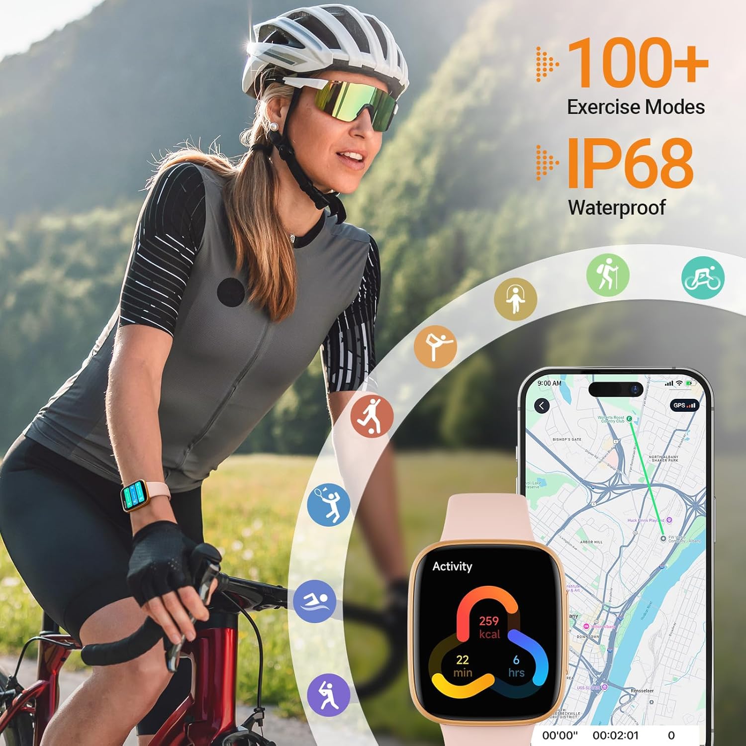 Fitpolo Smart Watch for Women, 1.85" AMOLED Fitness Tracker with Bluetooth Call, Heart Rate/Sleep/SPO₂ Monitor, 100+ Sports Modes, 3ATM Waterproof Smartwatch for Android/iPhone, Includes 2 Bands - Image 7