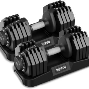 Keppi Adjustable Dumbbells Set-25lb/40lb/55lb/60lb, Anti-Slip Metal Fast Adjust Weight Handle, Exercise & Fitness for Full Body Workout – Adjustable Dumbbell Series