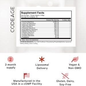 Codeage Liposomal Multi Amino Powder Supplement – BCAA & EAA Supplement All 9 Essential Amino Acids, Branched-Chain Amino Acid, Pre & Post Workout, Unflavored, Liposomal Delivery, Non-GMO, 6.15 oz