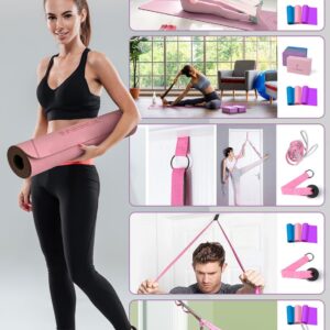 1/3 Yoga Mat Thick, Yoga Set for Beginners Include High Density Mat with Multi-loops Strap, Blocks, Booty Resistance Band Set, Door Anchor, Carring Bag & Strap