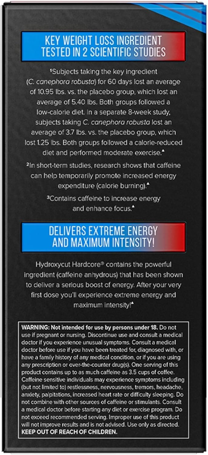 Hydroxycut Hardcore - 60 Rapid-Release Capsules - Thermogenic Calorie Burn, Extreme Energy + Focus, Maximum Intensity - for Women & Men - Image 7