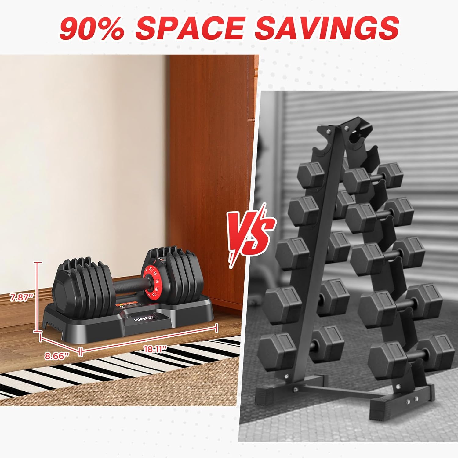 Adjustable Dumbbells Set of 2, Durable Weights Dumbbells Set, 10 in 1 Weights Set with Anti-Slip Grip, 25/55/52.5LBS Fast Adjust Gym Equipment Space Saving for Home Strength Training - Image 3