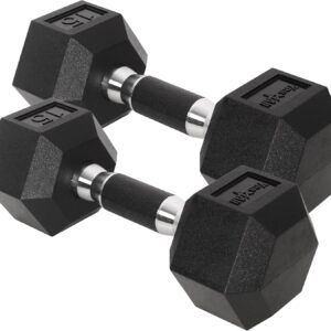 Yes4All Chrome/Rubber Grip Encased Hex Dumbbells – Hand Weights With Anti-Slip 10-30 LBS Pair