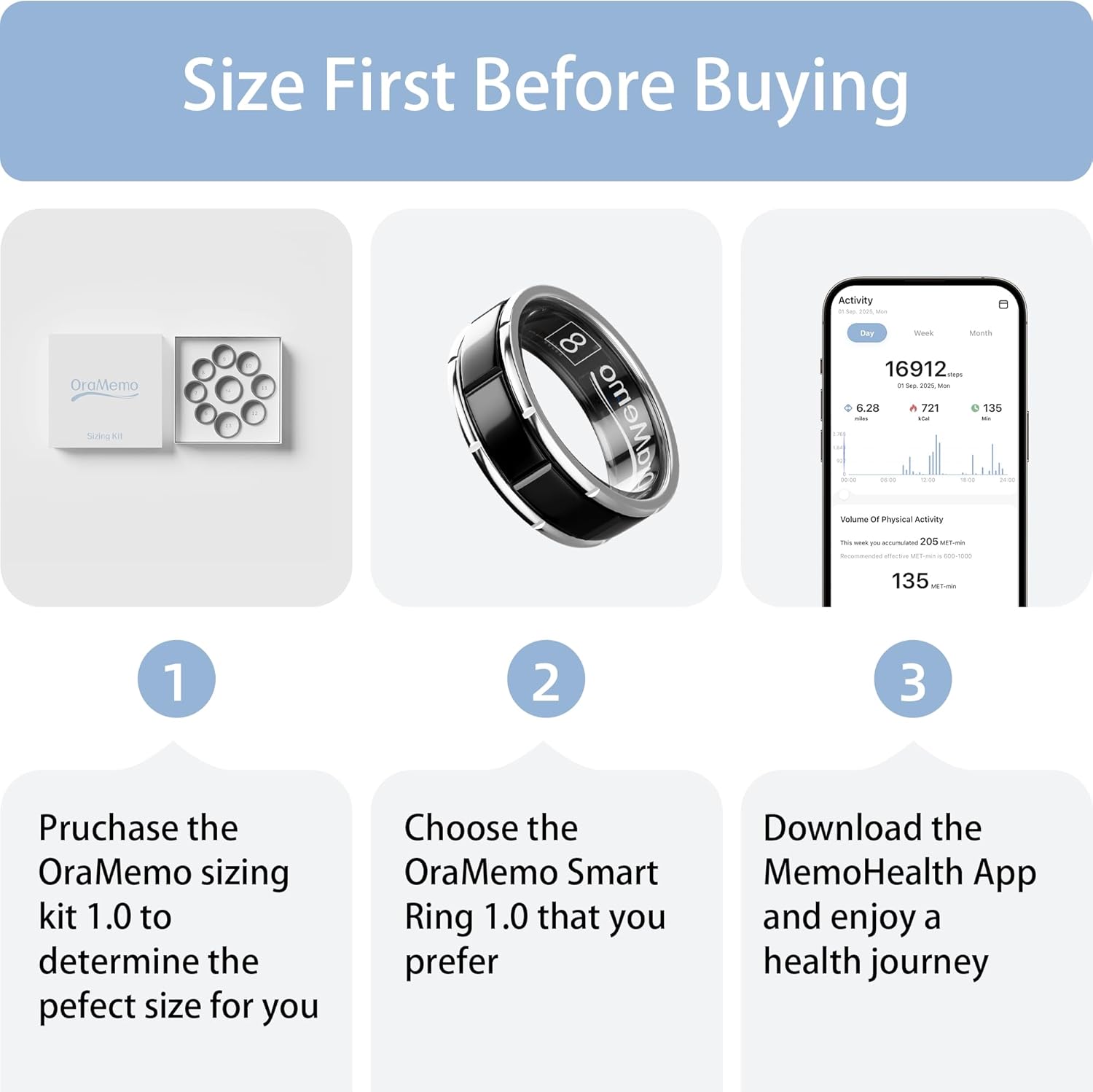 Smart Ring 1.0 for Men/Women, No Subsripition Fee, 7-8 Days Battery Life, HRV/Stress Monitoring/Sleep Track/Fitness for iOS and Android(Gloss Black & Silver, Size 13) - Image 2