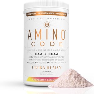 Ultra Human Amino Code | Essential Amino Acids + BCAAs + Coconut Water Electrolytes | Fast Hydration Amino Energy Powder Drink | 40 Servings – Raspberry Lemonade