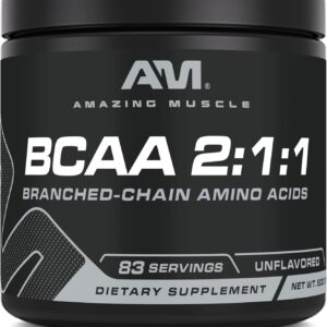 Amazing Muscle BCAA Amino Supplement | 2:1:1 Branched Chain Amino Acid Ratio | Unflavored | Net Weight 500 Grams (1.1 Lb) | Non-GMO | Gluten-Free | Made in USA