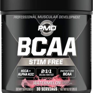 PMD Sports BCAA Stim-Free Amino Acids – Better Workout Performance, Enhanced Recovery, Daily Energy, Muscle Builder, and Muscle Sparing – BCAA Powder Drink Mix – Watermelon (30 Servings)