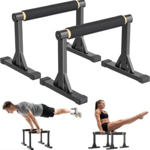 12″ Wooden Parallel Bar and Dip Bar with Non-Slip Handles, Rock-Free Fitness Equipment for Handstands, L-Sits, Gymnastics and Strength Training for Home Gym, 600lbs Capacity