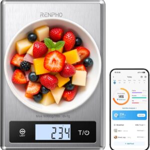RENPHO Digital Food Scale with Nutritional Calculator, Smart Food Kitchen Scale, Food Weight Scale Grams and Ounces for Weight Loss, Calorie, Macro and Cooking, Stainless Steel