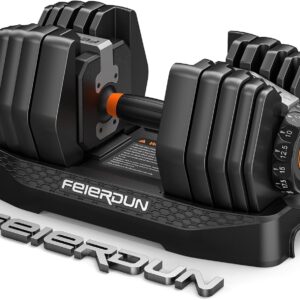 FEIERDUN QuickDial DB1 Adjustable Dumbbell Set, All-in-1 Weight Set, 105lb/52.5lb Free Weight, Space-saver Fitness Equipment for Home Gym 105lb Total
