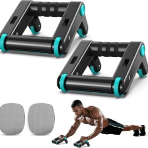 Ab Roller Wheel, 2-In-1 Exercise Roller Wheels, Push-Up Bar, Abdominal Exercise Machine, Ab Workout Equipment for Core Strength Training, Abs Exercise Roller with Knee Pad for Women Men Home Gym