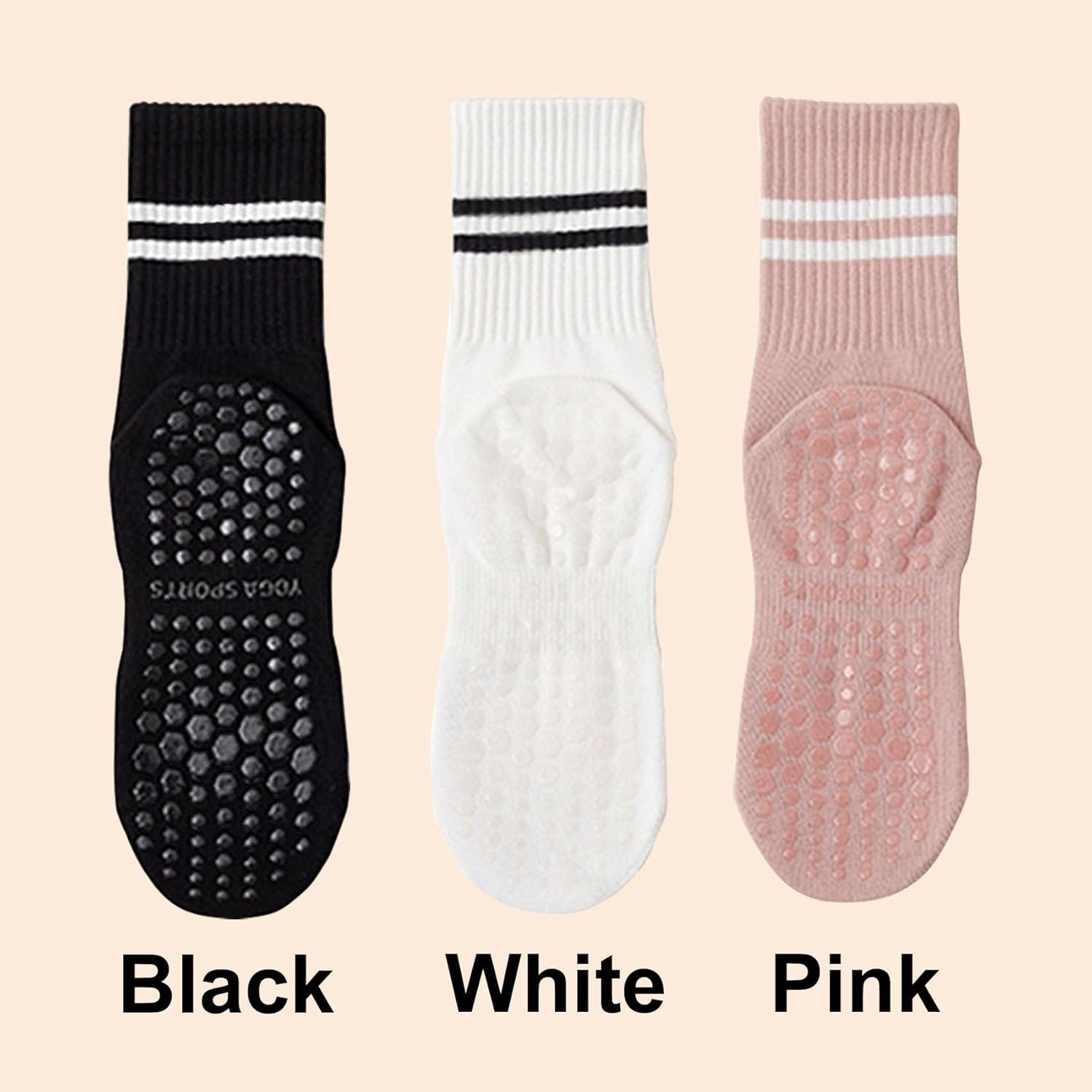 3 Pairs Womens Pilates Socks with Grips Yoga Socks Non Slip Grip Socks for Women for Gym Athletic Barre - Image 3