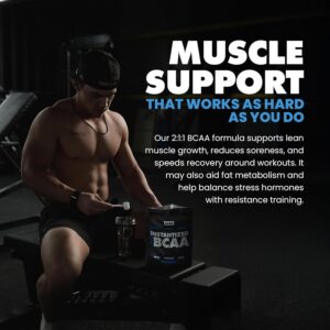 Gains in Bulk BCAA Powder, Pre Workout Plant Based Branch Chain Amino Acids, Gluten Free, Vegan Supplement with Keratin for Endurance & Strength During & Post Workout, Unflavored, 30 Servings
