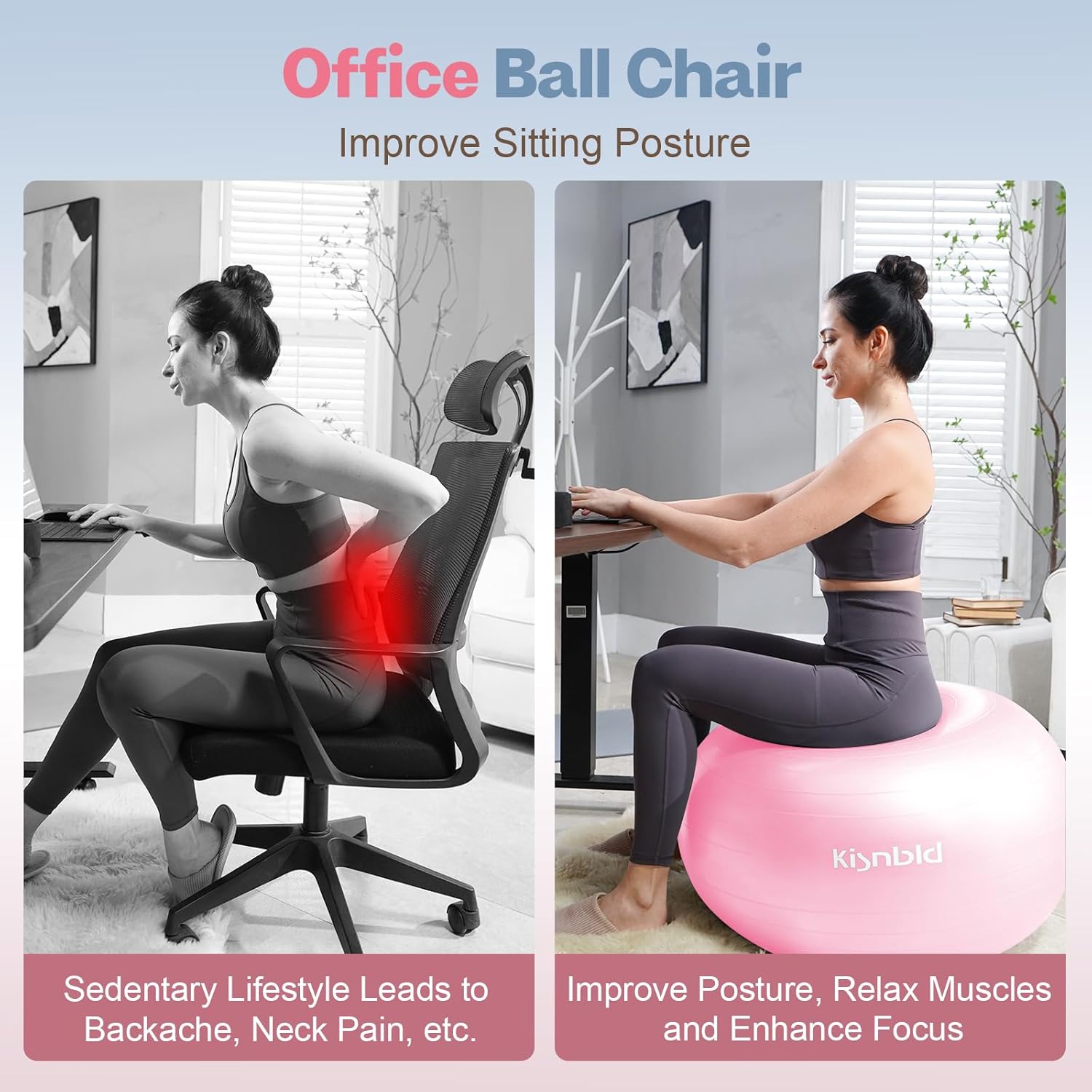 Exercise Ball, Extra Thick Yoga Ball for Workout Pregnancy Stability, 4 Sizes Anti-Burst Balance Ball with Foot Pump - Heavy Duty Fitness Ball Chair for Office, Home & Gym - Image 3