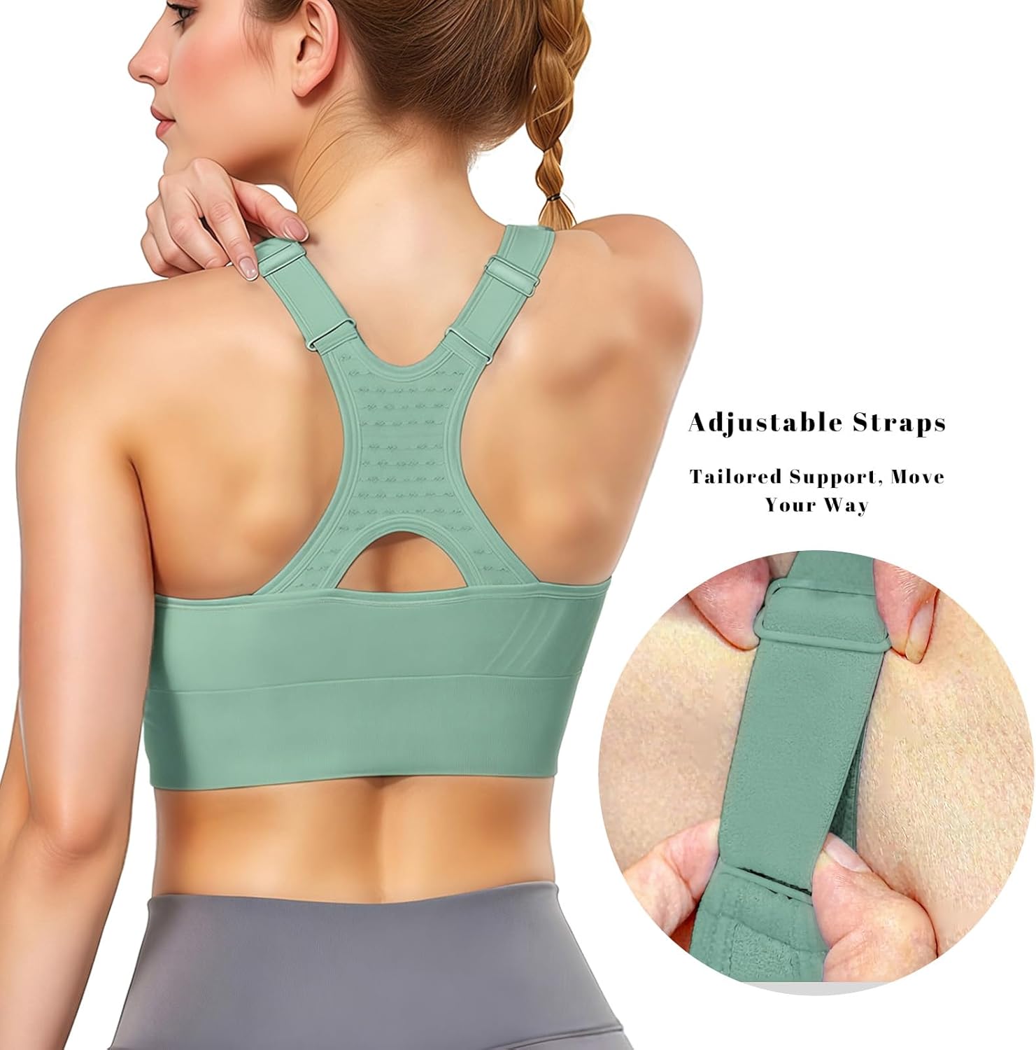 Adjustable Sports Bras for Women: 3 Pack High Support Padded Racerback Sport for Large Bust Workout Running Gym - Image 3