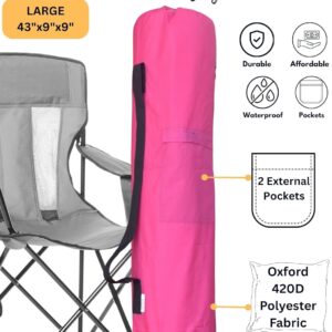 43″x9″x9″ (Pink, L) Replacement Bag for Folding Camping Chair, Camp Chairs, Hammock, Yoga Mat, Beach Chair, Umbrella, Tent Bag 420D Oxford Polyester Fabric w/Side Pockets