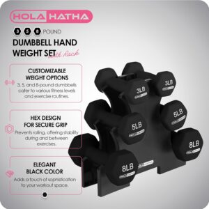 HolaHatha 2, 3, 5, 8, and 10 Pound Neoprene Dumbbell Free Hand Weight Set with Rack, Ideal for Home Exercises to Gain Tone and Definition, Pastel