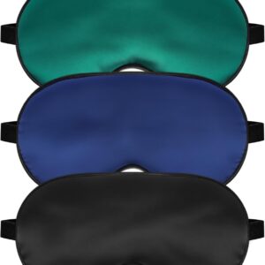 Silk Sleep Mask for Sleeping with Adjustable Strap, Satin Blackout for Men&Women, Comfortable Blindfold Eyeshade for Night Sleep (Black,Blue,Green)