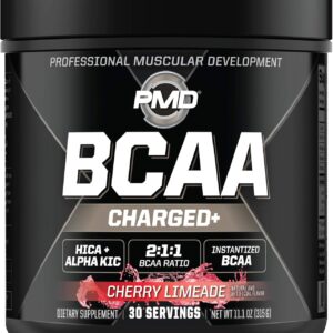 PMD Sports BCAA Charged Delicious Amino Acid Drink Mix for Performance, Recovery, Endurance and Hydration – Increase Muscle Function for Workout and Daily Energy – Cherry Limeade (30 Servings)