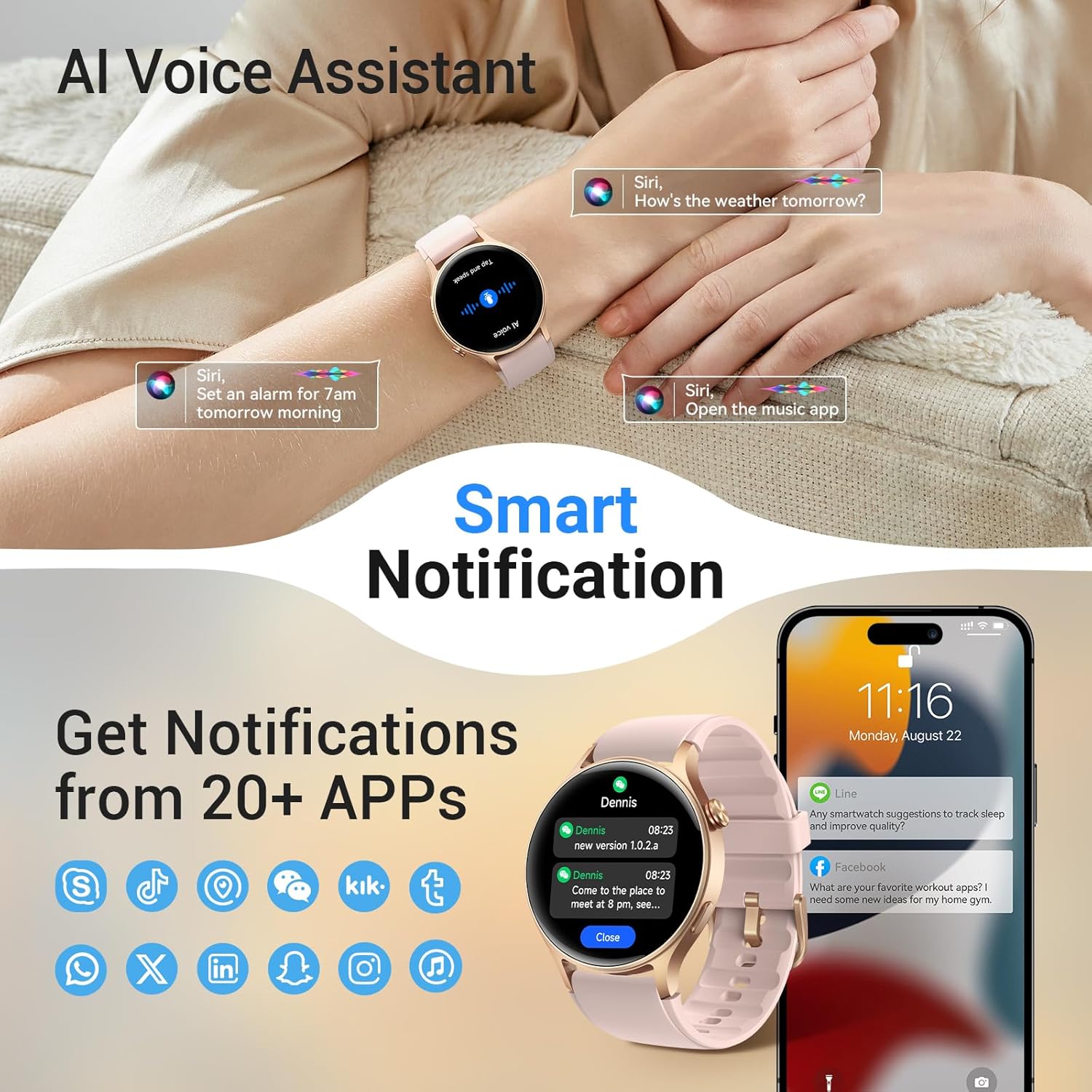Fitpolo Smart Watch for Women,1.3" AMOLED Touchscreen Fitness Tracker, Make/Answer Calls, Heart Rate SpO2 Monitor, IP68 Waterproof, Sleep & Activity Tracking Smartwatch for Android Phones iPhone - Image 5