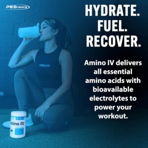 PEScience Amino IV BCAA & EAA Powder, Essential Amino Acids, Taurine, Electrolytes for Hydration and Muscle Recovery, Sugar Free for Men & Women, Post Workout – Black Cherry, 30 Servings