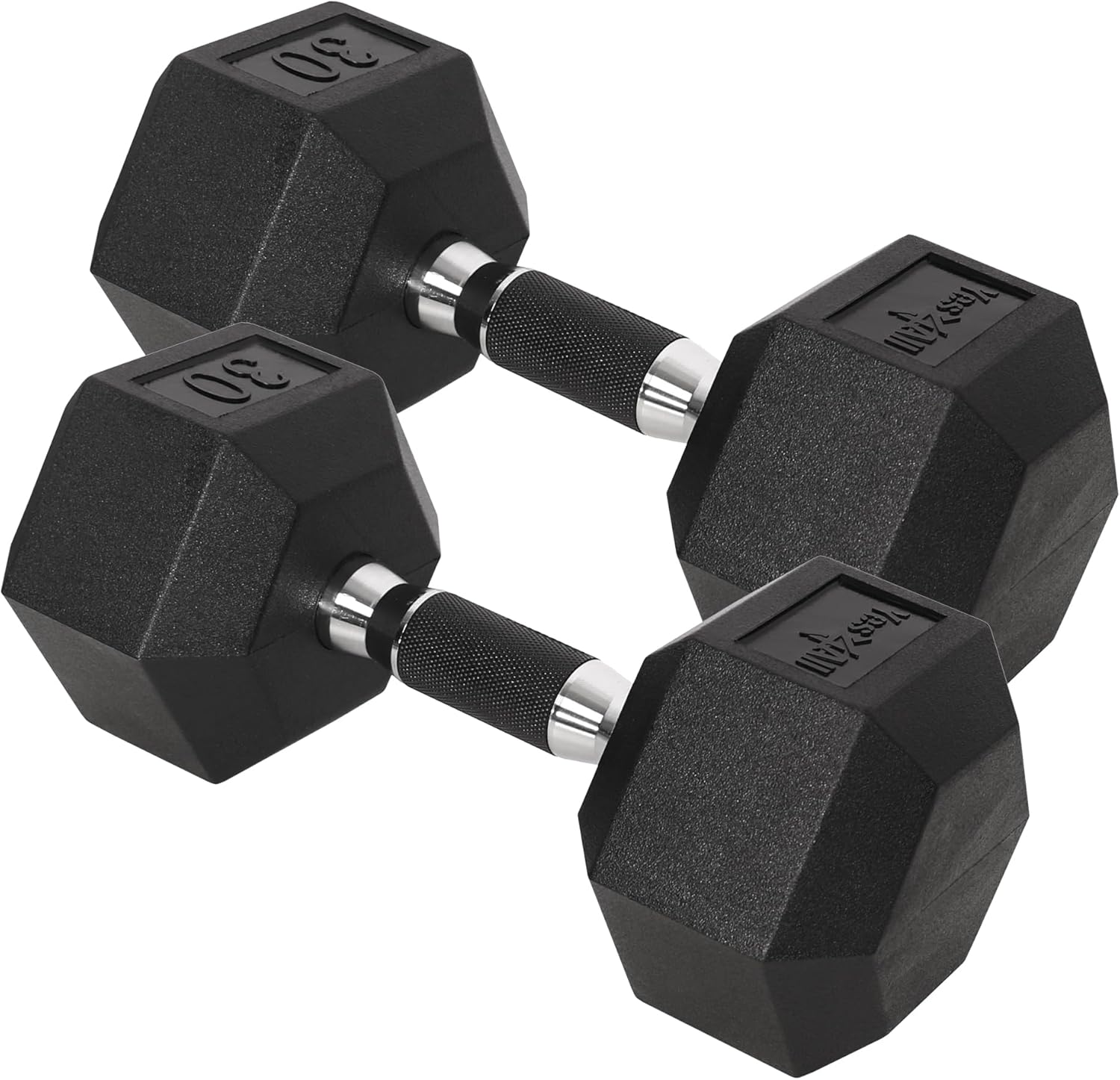 Yes4All Chrome/Rubber Grip Encased Hex Dumbbells – Hand Weights With Anti-Slip 10-30 LBS Pair