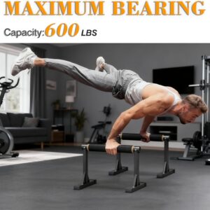 12″ Wooden Parallel Bar and Dip Bar with Non-Slip Handles, Rock-Free Fitness Equipment for Handstands, L-Sits, Gymnastics and Strength Training for Home Gym, 600lbs Capacity