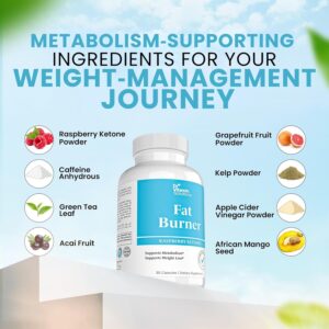 Fat Burner with GLP‑1 Support – Raspberry Ketones, Green Tea & Kelp – Metabolism & Appetite Support for Women & Men – 30 Capsules