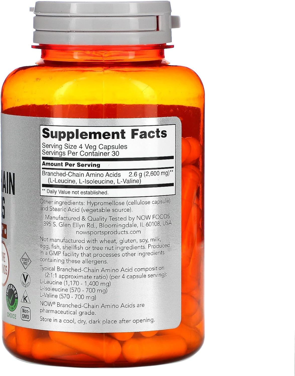 NOW Foods Branch-Chain Amino (BCAA) 800mg, 120 Capsules - Image 2