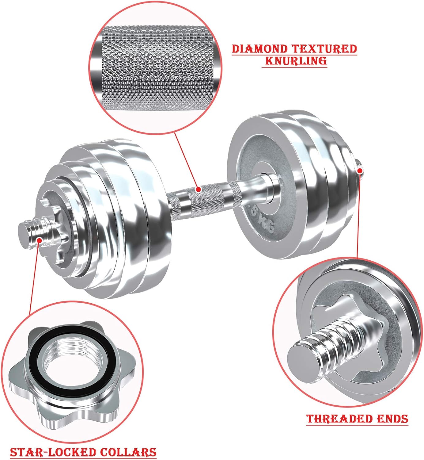 VIVITORY Fitness Dumbbells Set, Adjustable Weight Sets up to 11/22/44/66/100 lbs, with Metal Connecting Rod Used As Barbell, Chromed Weights, Hardcover Gift Box, Home Gym Work Out Training Equipment - Image 5