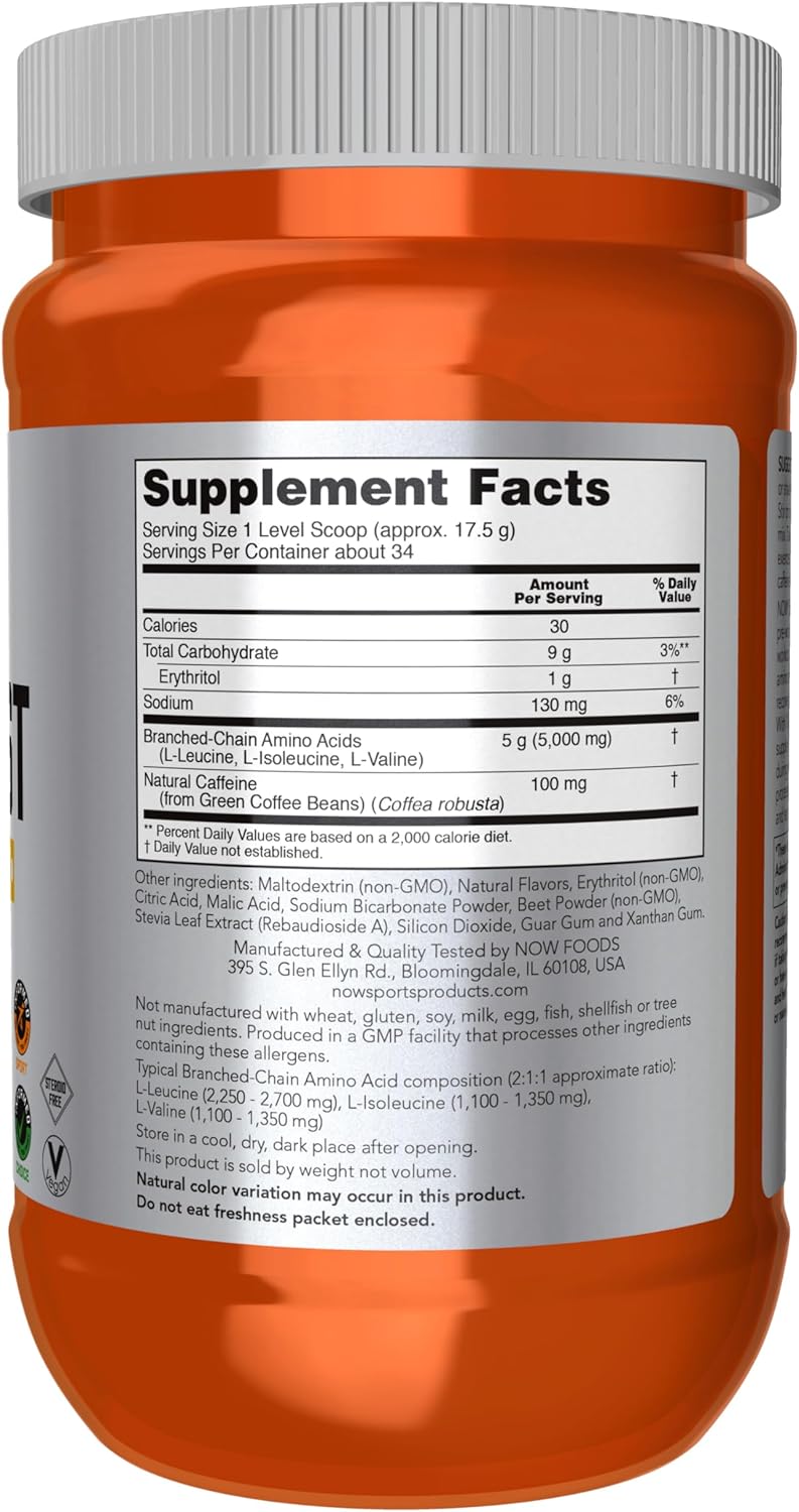 NOW Foods Sports Nutrition, BCAA Blast Powder, 5 g BCAA, 100 mg Caffeine, Tropical Punch, 600-Grams - Image 2