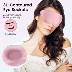 Audree Eye Mask for Sleeping – 3D Contoured 100% Sleep Mask Light Blocking, Sleeping Eye Mask for Women Men, Zero Eye Pressure Night Blindfold, Soft Eye Cover – Pink