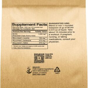 Pure Original Ingredients Unflavored Instantized BCAA (8oz) Powder, Branched Chain Essential Amino Acids, Supplement